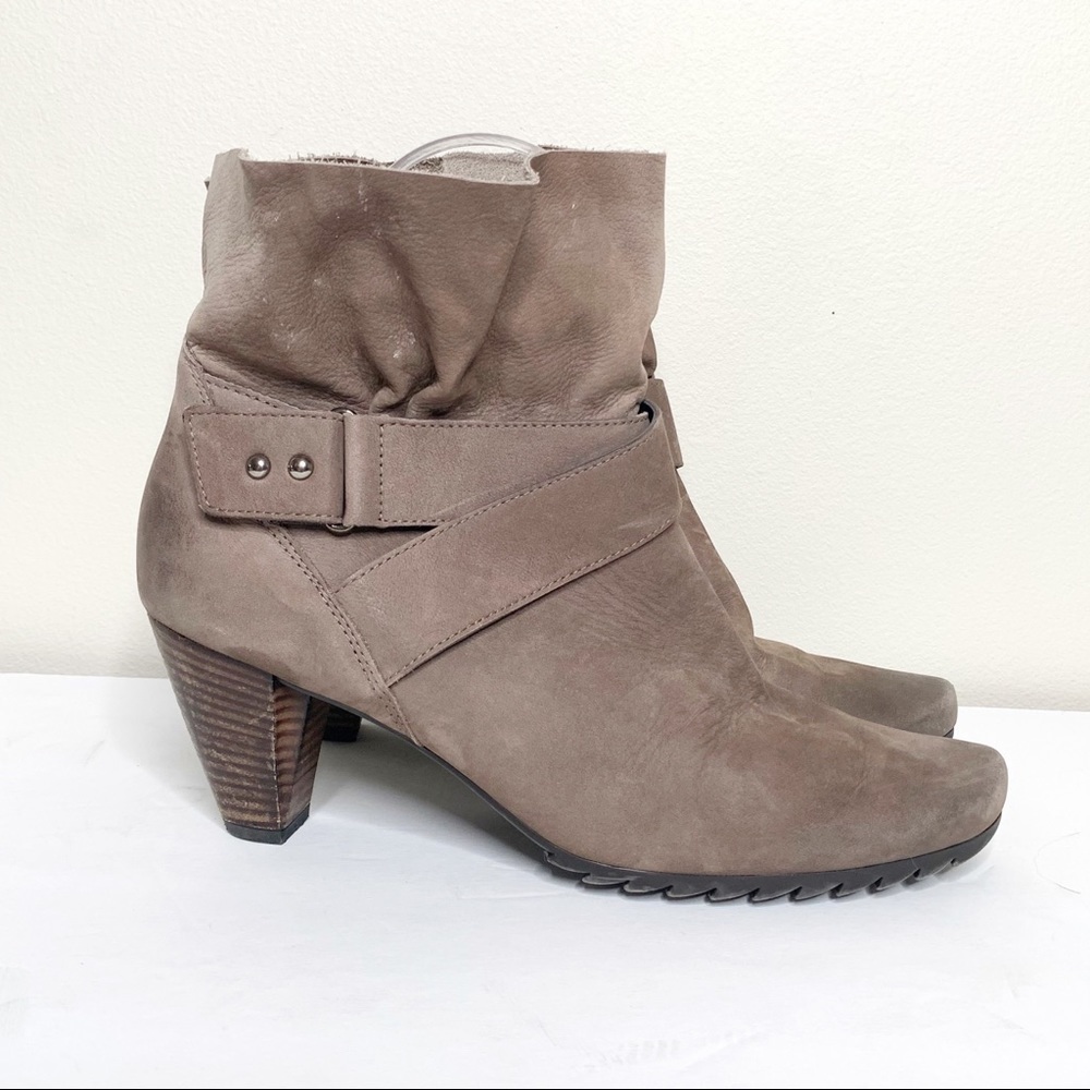 Paul Green Tan Heeled Ankle Booties Ruffle Grey - Picture 2 of 6